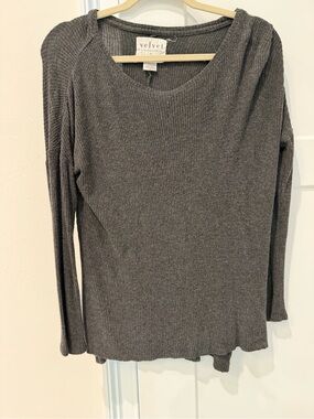 Velvet Charcoal Ribbed Long Sleeve Top